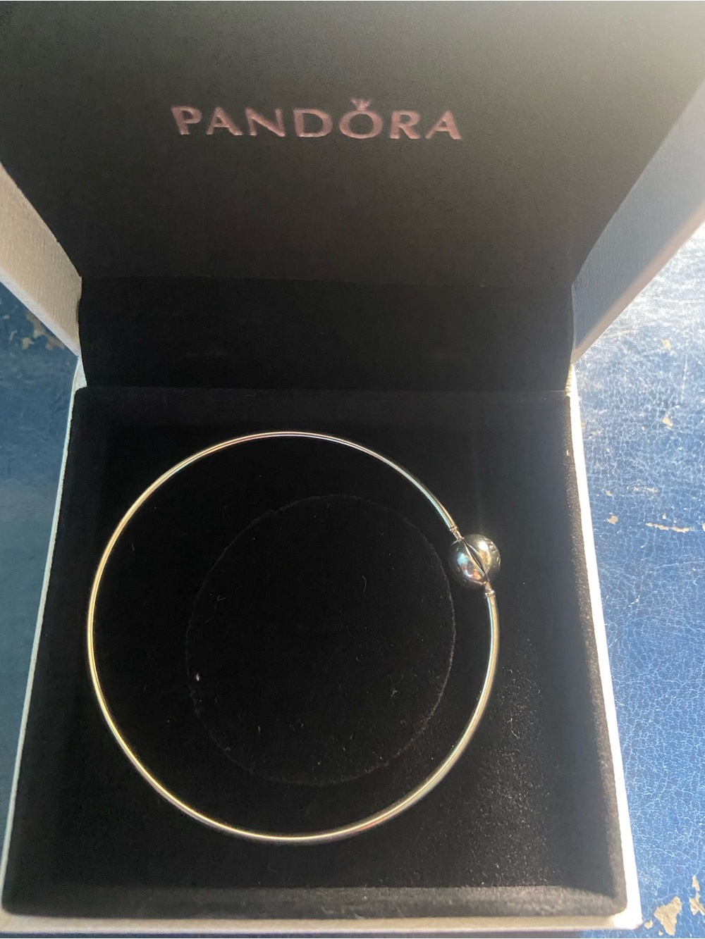 Pandora Silver Tone Bangle Bracelet with Bead Clasp